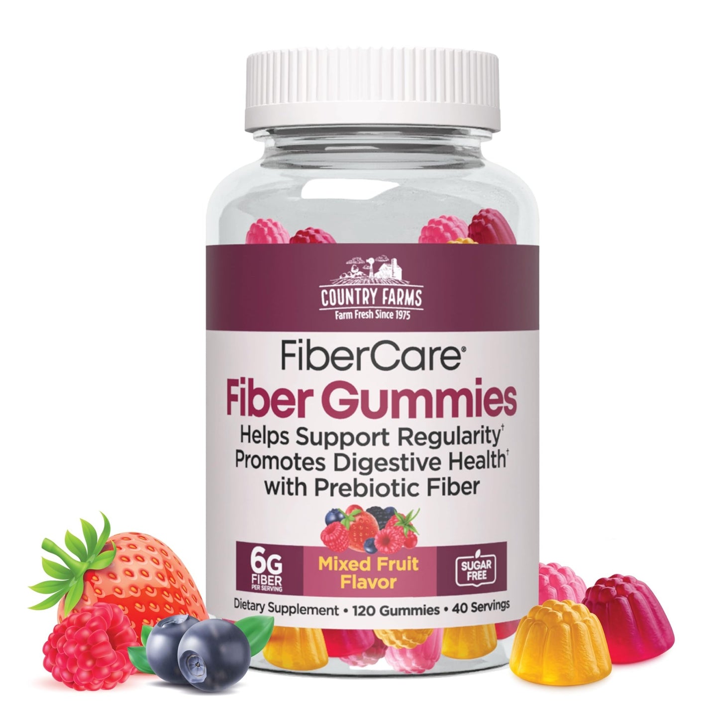 Country Farms Fiber Care Prebiotic Gummies, 6g of Fiber Per Serving, , FOS from Beets, Digestive Health and Bloat, Supports Regularit - dailyvitalstore