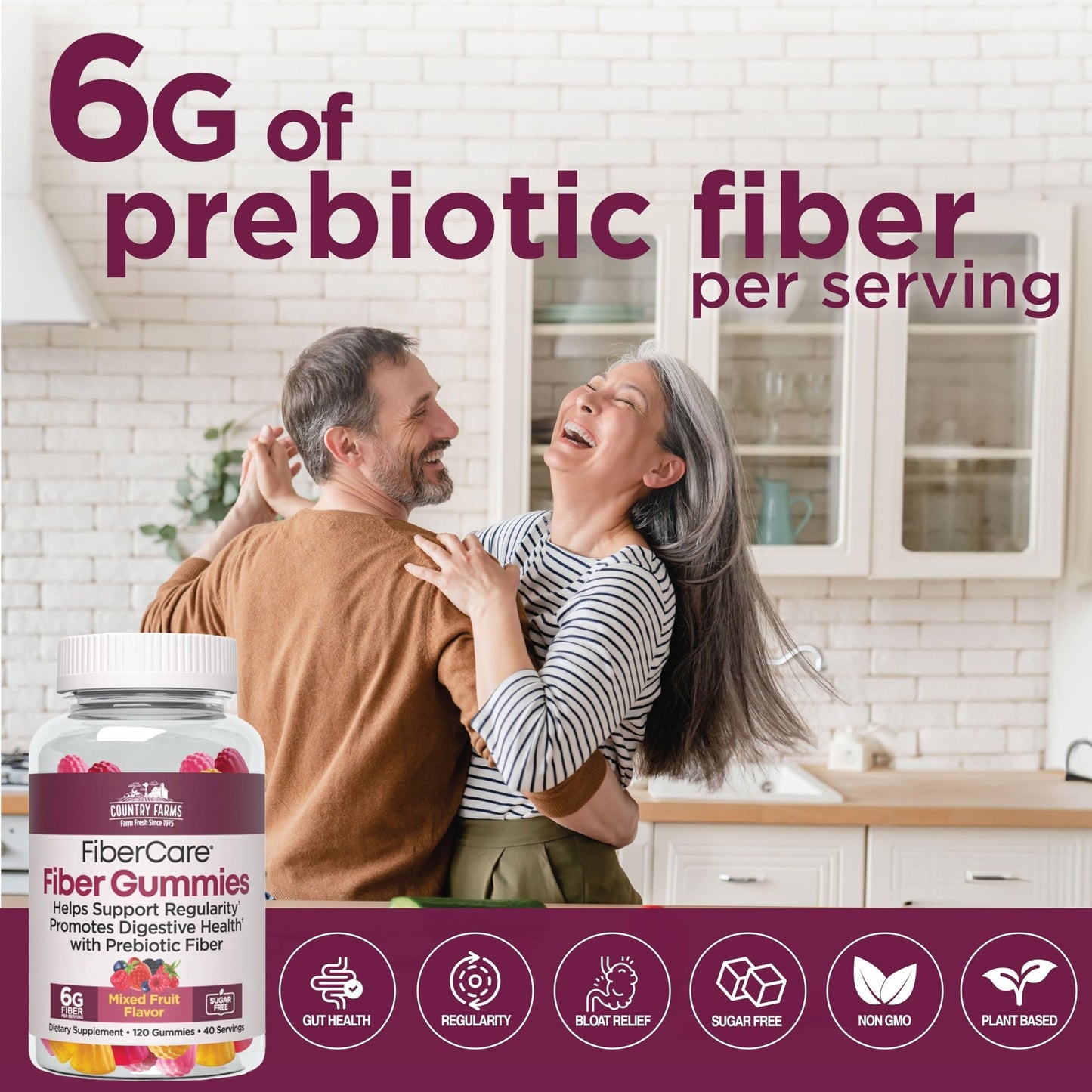 Country Farms Fiber Care Prebiotic Gummies, 6g of Fiber Per Serving, FOS from Beets, Digestive Health, Supports Regularity, Mixed Fruit Flavor - dailyvitalstore