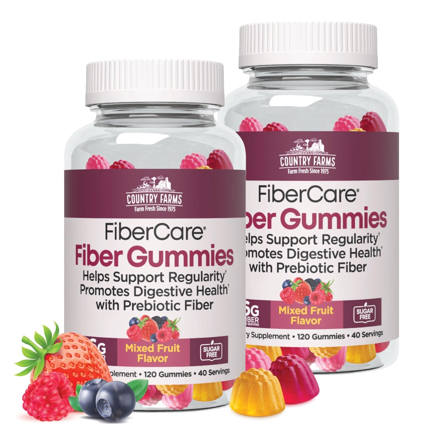 Country Farms Fiber Care Prebiotic Gummies, 6g of Fiber Per Serving, FOS from Beets, Digestive Health, Supports Regularity, Mixed Fruit Flavor - dailyvitalstore