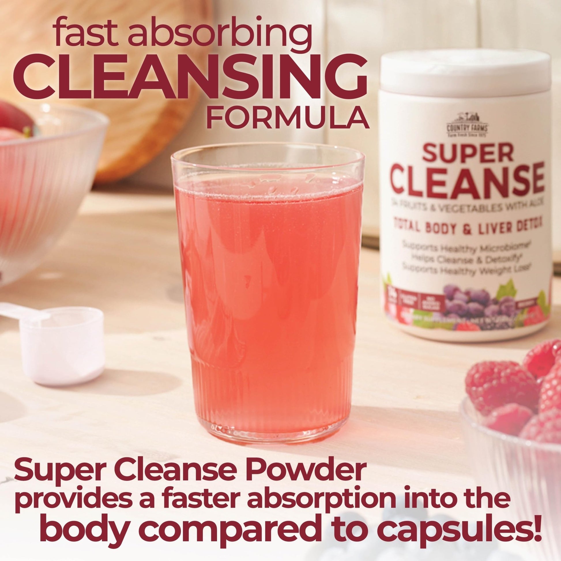 Country Farms Super Cleanse, Super Juice Cleanse, Supports Healthy Digestive System, 34 Fruits and Vegetables with Aloe, Promotes Natural Detoxification, - dailyvitalstore