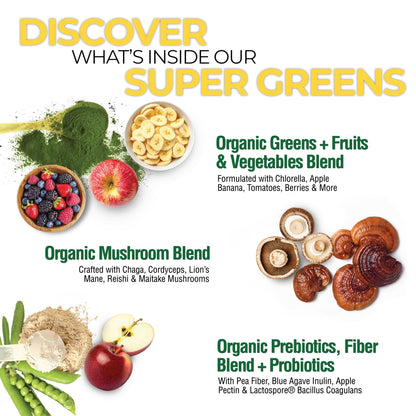 Country Farms Super Greens Apple Banana Powder Smoothie, Organic Super Foods, USDA Organic Drink Mix, Fruits, Vegetables, Mushrooms, Superfood Nutrition, 40 Servings, 2 Pack - dailyvitalstore