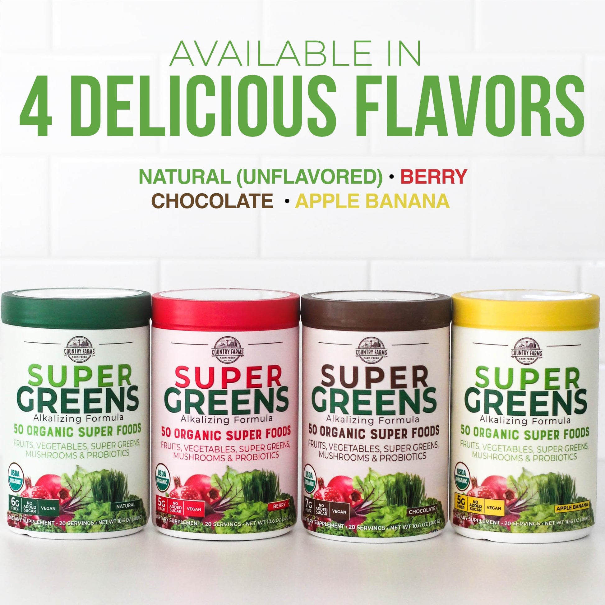 Country Farms Super Greens Apple Banana Powder Smoothie, Organic Super Foods, USDA Organic Drink Mix, Fruits, Vegetables, Mushrooms, Superfood Nutrition, 40 Servings, 2 Pack - dailyvitalstore