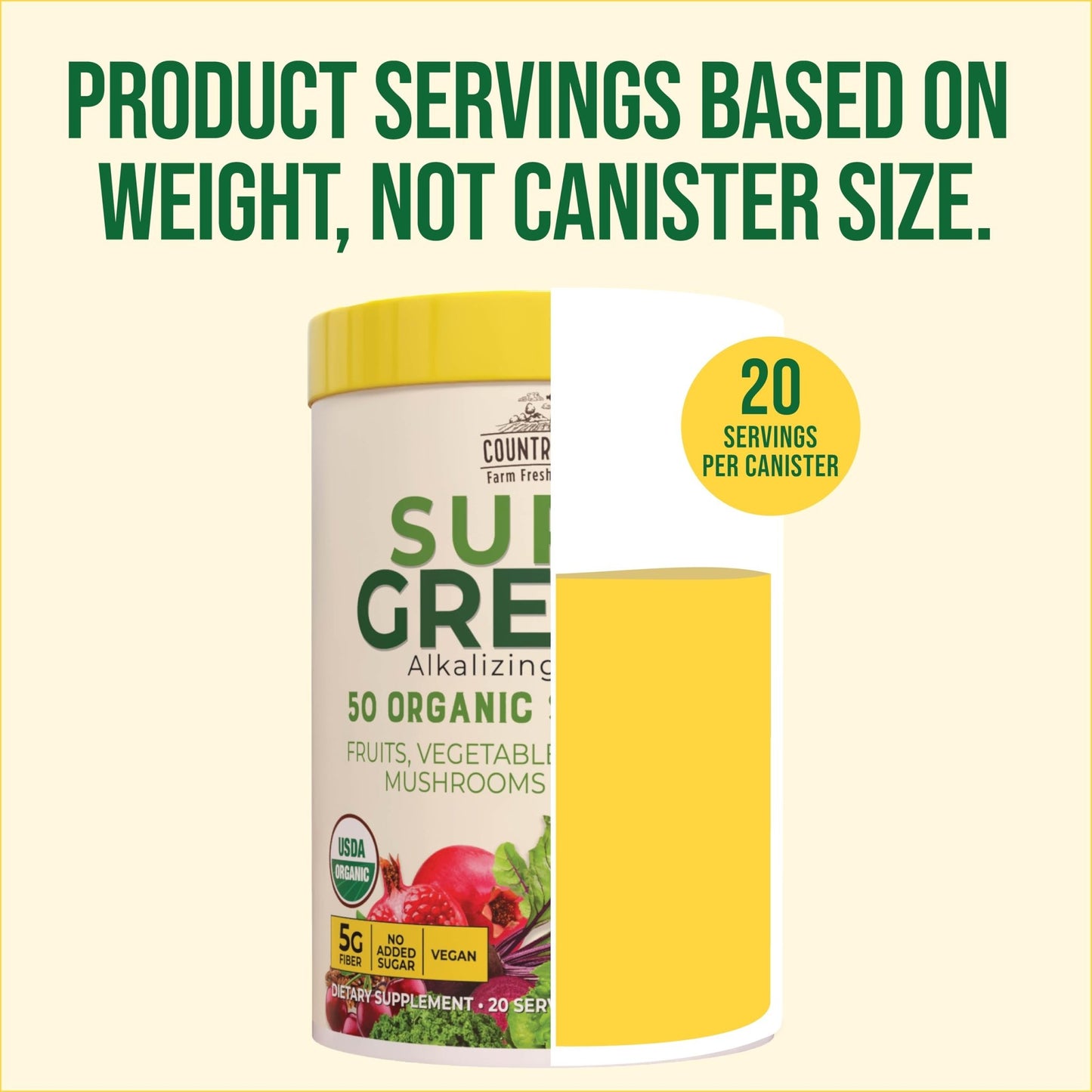 Country Farms Super Greens Apple Banana Powder Smoothie, Organic Super Foods, USDA Organic Drink Mix, Fruits, Vegetables, Mushrooms, Superfood Nutrition, 40 Servings, 2 Pack - dailyvitalstore