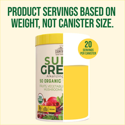 Country Farms Super Greens Apple Banana Powder Smoothie, Organic Super Foods, USDA Organic Drink Mix, Fruits, Vegetables, Mushrooms, Superfood Nutrition, 40 Servings, 2 Pack - dailyvitalstore