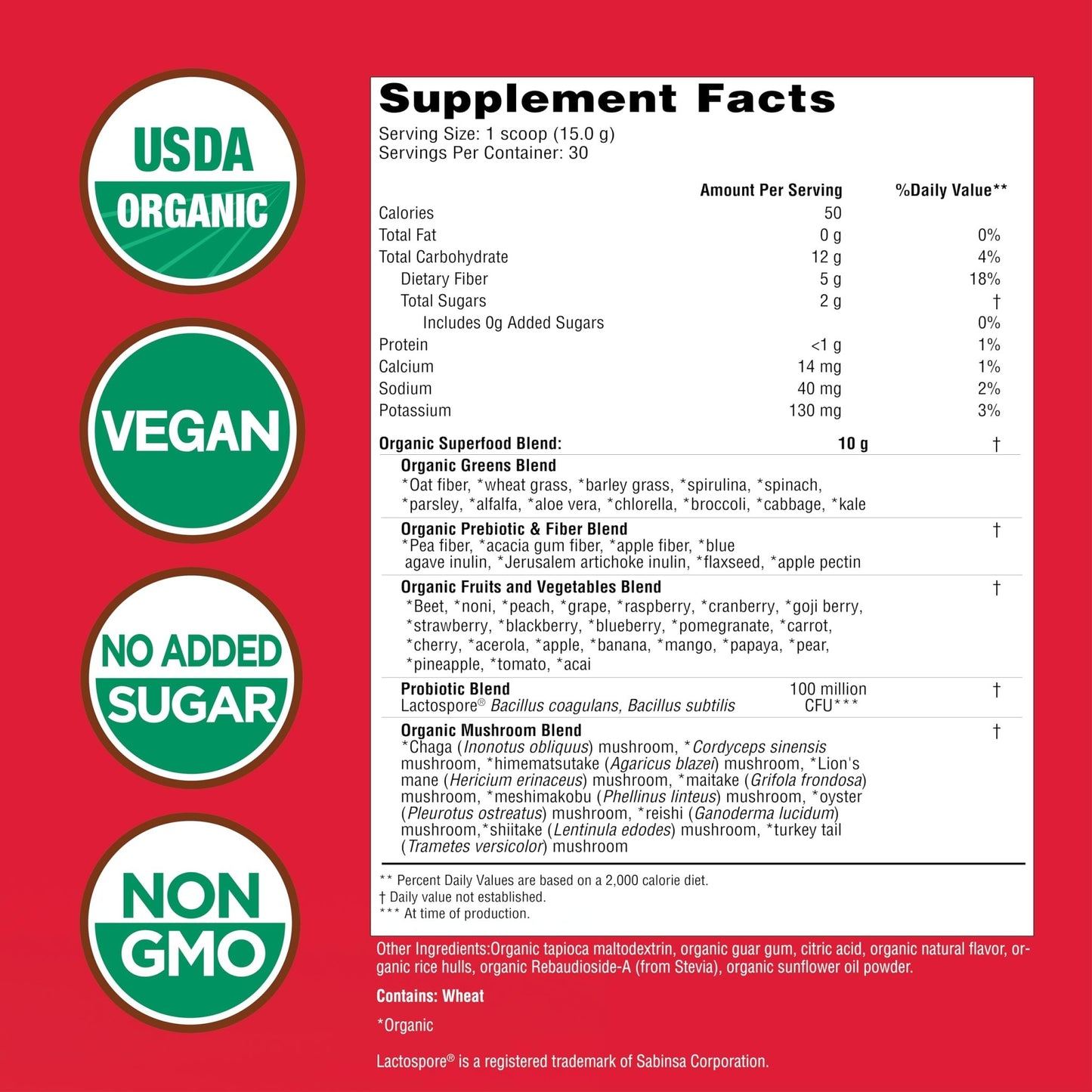 Country Farms Super Greens Berry Flavor, 50 Organic Super Foods, USDA Organic Drink Mix (Wheat Grass, Spirulina, Chlorella) Mushrooms & Probiotics, with Fiber, Gut Health, Natural Energy, 30 Servings - dailyvitalstore