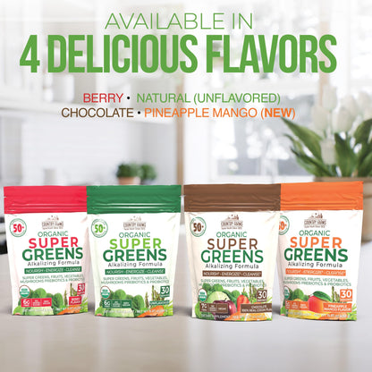 Country Farms Super Greens Berry Flavor, 50 Organic Super Foods, USDA Organic Drink Mix (Wheat Grass, Spirulina, Chlorella) Mushrooms & Probiotics, with Fiber, Gut Health, Natural Energy, 30 Servings - dailyvitalstore
