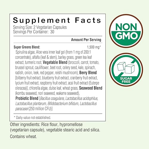 Country Farms Super Greens Vegicaps, 32 Super Foods, Whole Food Supplement, Greens, Fruit, Vegetables, Mushrooms & Probiotics, Rich in Antioxidants & Phytonutrients, 60 Count, 30 Servings - dailyvitalstore