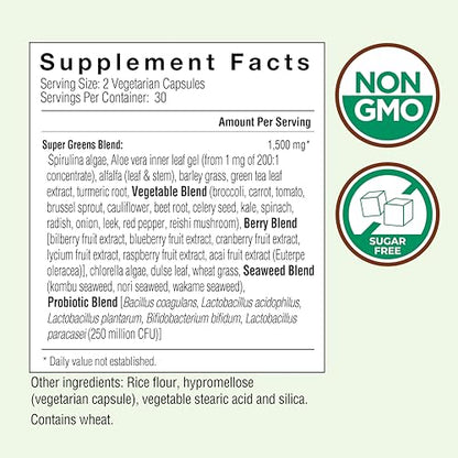 Country Farms Super Greens Vegicaps, 32 Super Foods, Whole Food Supplement, Greens, Fruit, Vegetables, Mushrooms & Probiotics, Rich in Antioxidants & Phytonutrients, 60 Count, 30 Servings - dailyvitalstore