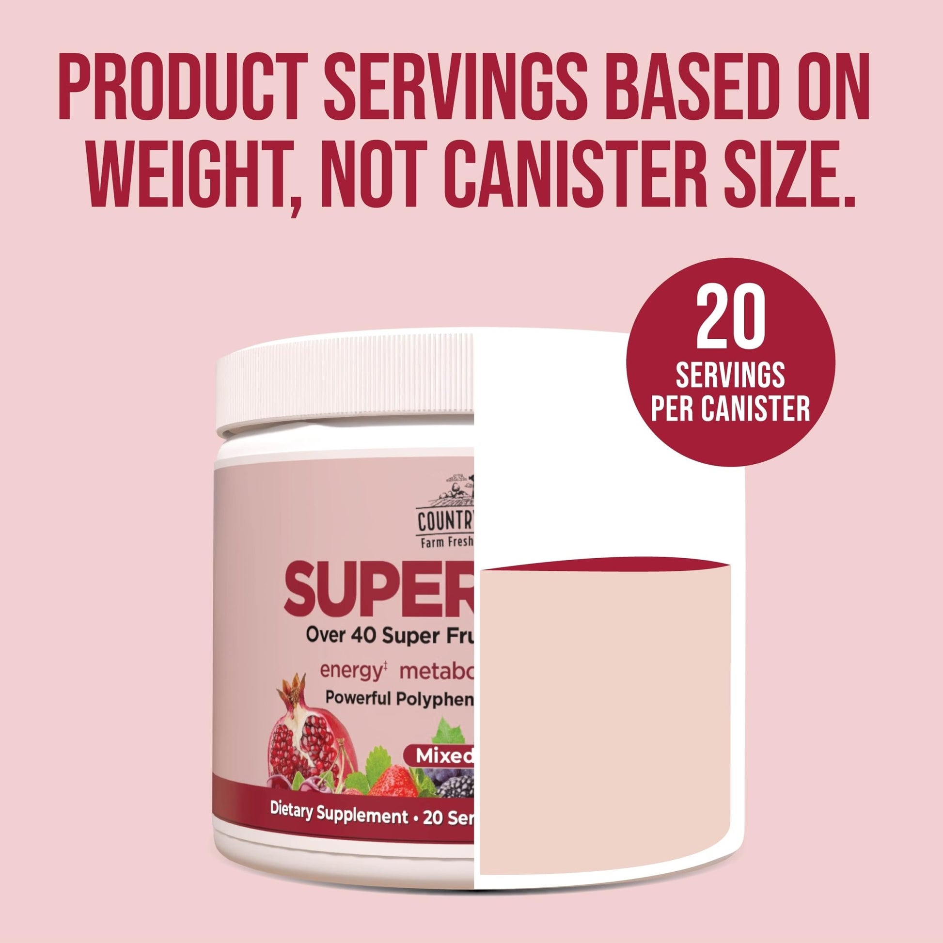 COUNTRY FARMS Super Reds, Energizing Polyphenol Superfood, 48 Super Fruits and Berries, Powerful Antioxidants and Polyphenols, Supports Energy, 20 Servings, Mixed Berry Flavor - dailyvitalstore