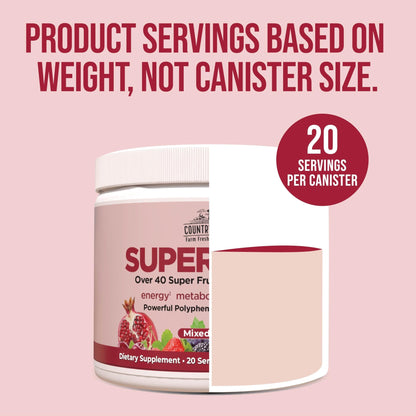 COUNTRY FARMS Super Reds, Energizing Polyphenol Superfood, 48 Super Fruits and Berries, Powerful Antioxidants and Polyphenols, Supports Energy, 20 Servings, Mixed Berry Flavor - dailyvitalstore