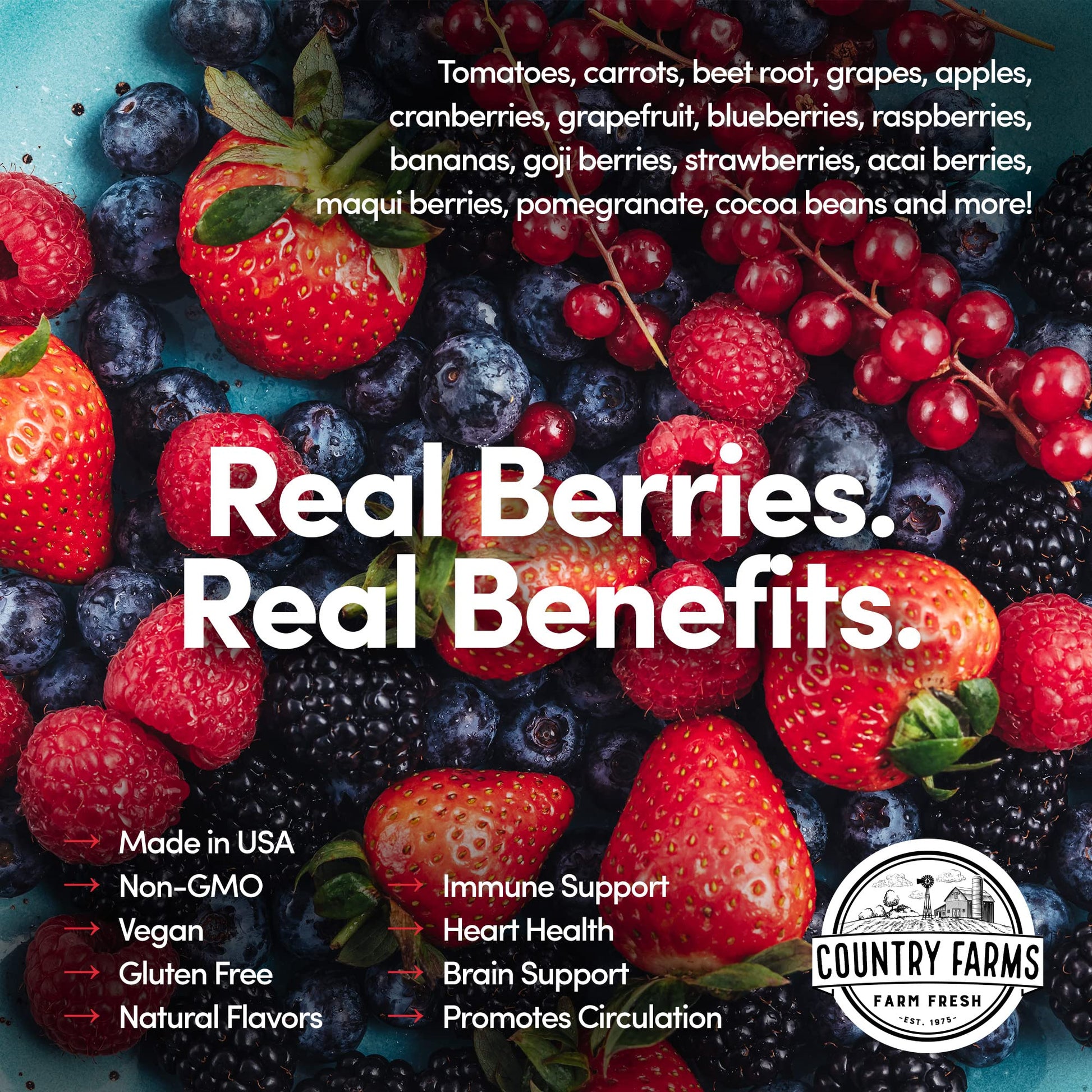 COUNTRY FARMS Super Reds, Energizing Polyphenol Superfood, 48 Super Fruits and Berries, Powerful Antioxidants and Polyphenols, Supports Energy, 20 Servings, Mixed Berry Flavor - dailyvitalstore