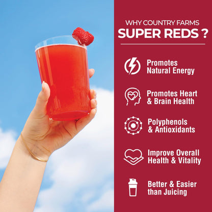 COUNTRY FARMS Super Reds, Energizing Polyphenol Superfood, 48 Super Fruits and Berries, Powerful Antioxidants and Polyphenols, Supports Energy, 20 Servings, Mixed Berry Flavor - dailyvitalstore