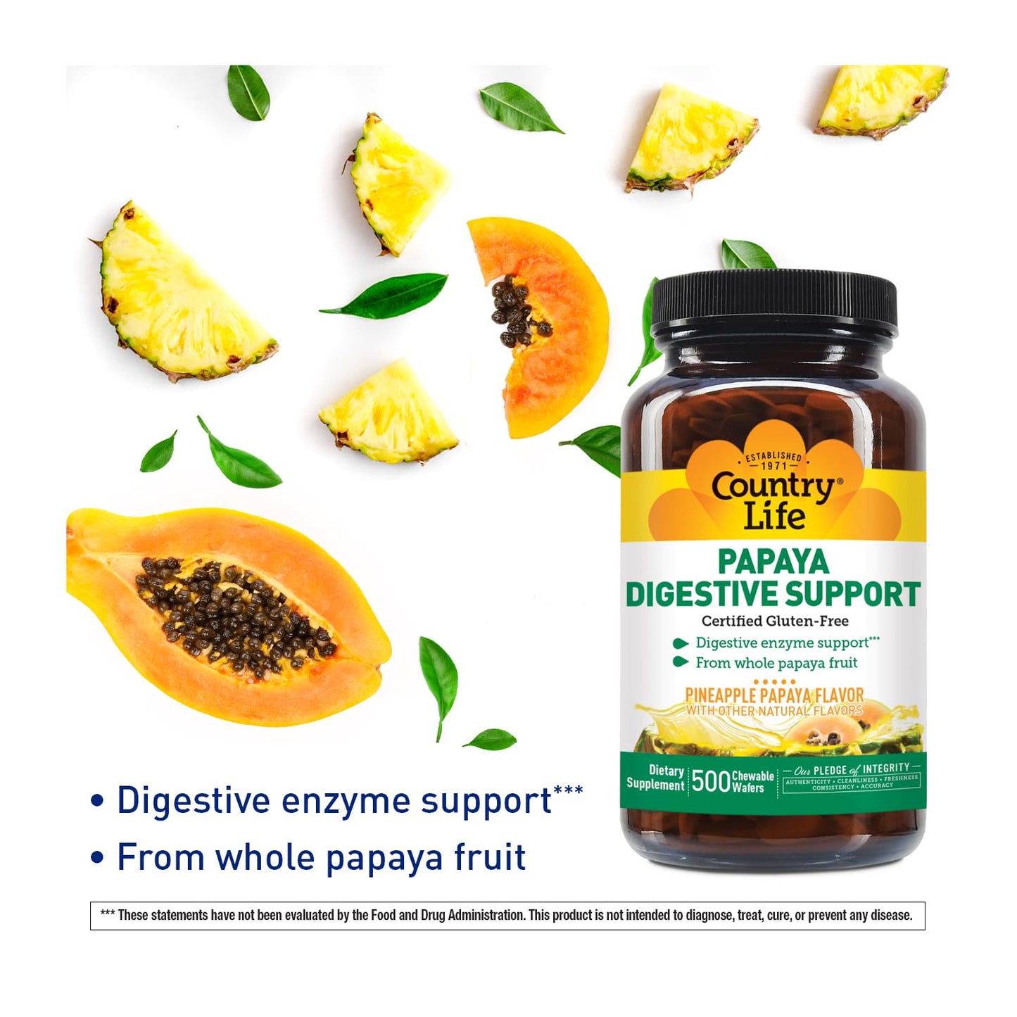 Country Life Chewable Papaya Enzymes for Digestion Support - Natural Pineapple & Papaya Flavor, Assists with Nutrient Absorption - dailyvitalstore