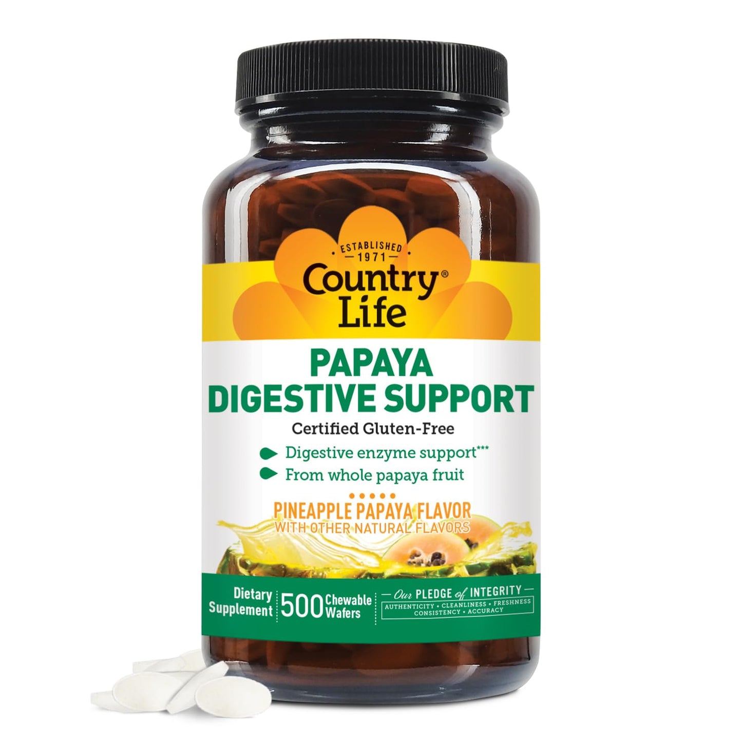 Country Life Chewable Papaya Enzymes for Digestion Support - Natural Pineapple & Papaya Flavor, Assists with Nutrient Absorption - dailyvitalstore