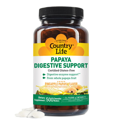 Country Life Chewable Papaya Enzymes for Digestion Support - Natural Pineapple & Papaya Flavor, Assists with Nutrient Absorption - dailyvitalstore