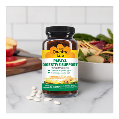 Country Life Chewable Papaya Enzymes for Digestion Support - Natural Pineapple & Papaya Flavor, Assists with Nutrient Absorption - dailyvitalstore