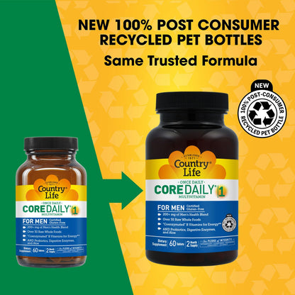 Country Life Core Daily-1 for Men - Multivitamin with Probiotics, Saw Palmetto, Pumpkin Seed Extract, and Coenzymated B Vitamins - Gluten-Free and Vegetarian - 60 Tablets - dailyvitalstore