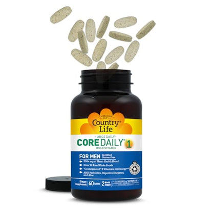 Country Life Core Daily-1 for Men - Multivitamin with Probiotics, Saw Palmetto, Pumpkin Seed Extract, and Coenzymated B Vitamins - Gluten-Free and Vegetarian - 60 Tablets - dailyvitalstore