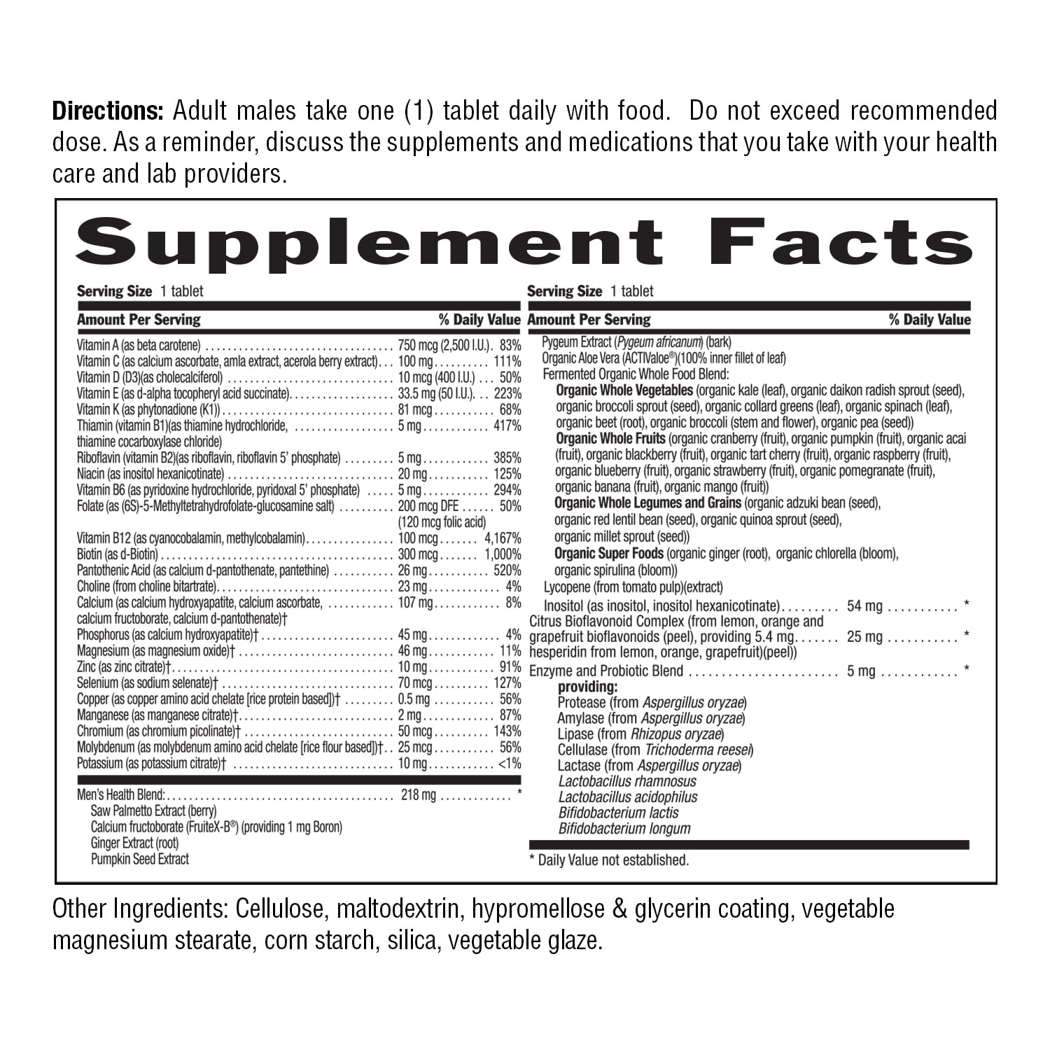 Country Life Core Daily-1 for Men - Multivitamin with Probiotics, Saw Palmetto, Pumpkin Seed Extract, and Coenzymated B Vitamins - Gluten-Free and Vegetarian - 60 Tablets - dailyvitalstore