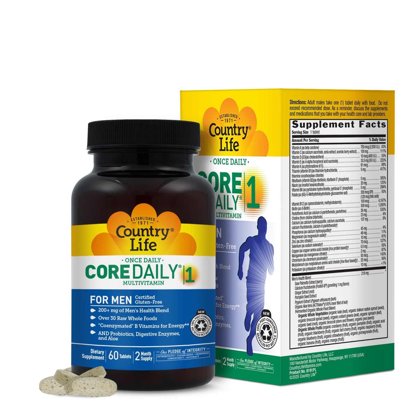 Country Life Core Daily-1 for Men - Multivitamin with Probiotics, Saw Palmetto, Pumpkin Seed Extract, and Coenzymated B Vitamins - Gluten-Free and Vegetarian - 60 Tablets - dailyvitalstore