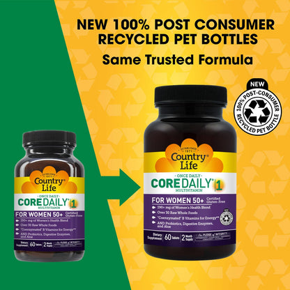 Country Life CORE Daily-1 for Women 50+ Multivitamin - Formulated for Women Over 50, Complete Daily Nutrition with Women's Health Blend, Coenzymated B Vitamins, Probiotics, and Digestive Enzymes - dailyvitalstore
