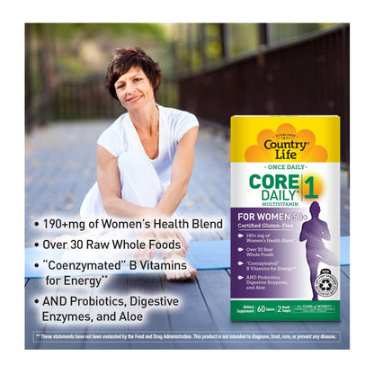 Country Life CORE Daily-1 for Women 50+ Multivitamin - Formulated for Women Over 50, Complete Daily Nutrition with Women's Health Blend, Coenzymated B Vitamins, Probiotics, and Digestive Enzymes - dailyvitalstore