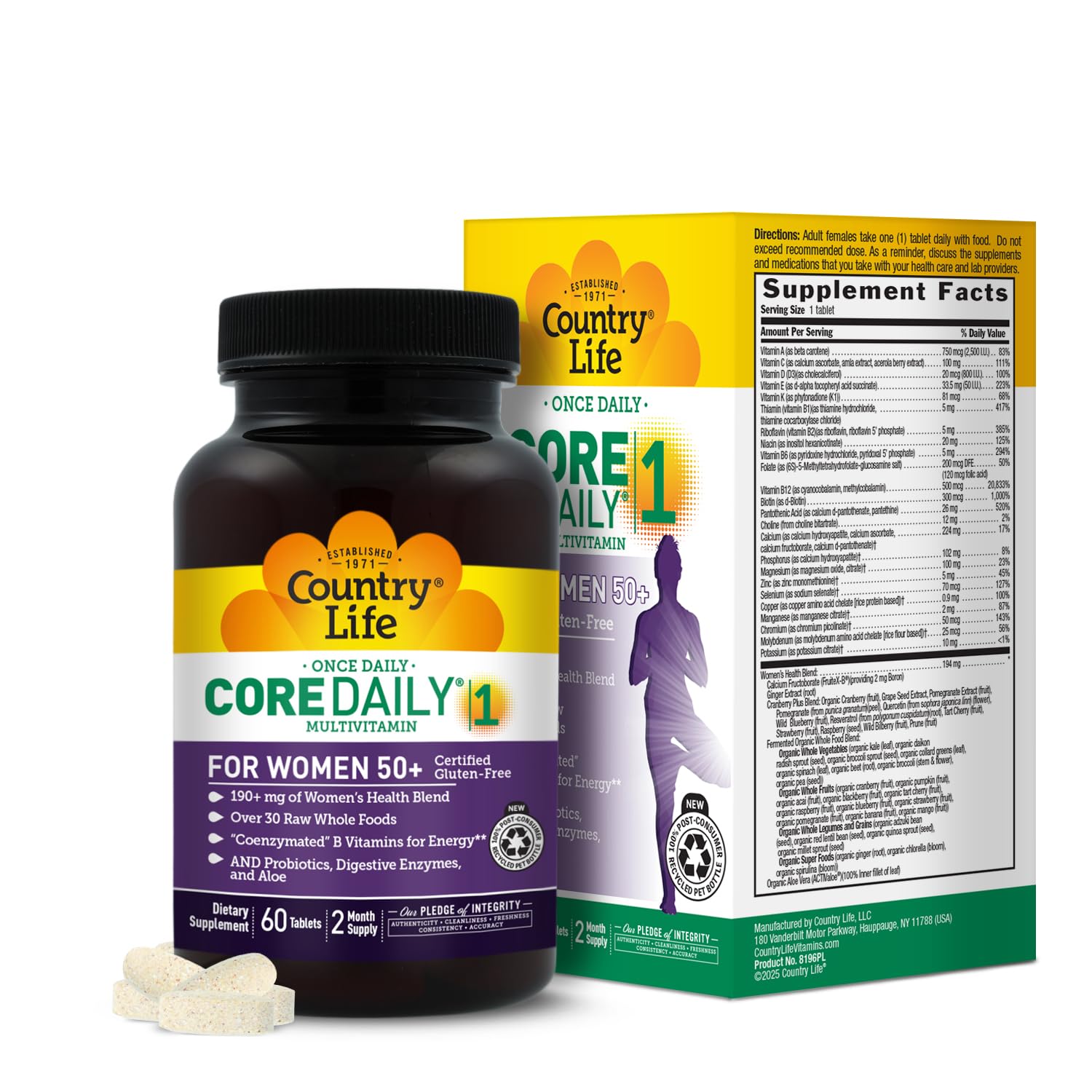 Country Life CORE Daily-1 for Women 50+ Multivitamin - Formulated for Women Over 50, Complete Daily Nutrition with Women's Health Blend, Coenzymated B Vitamins, Probiotics, and Digestive Enzymes - dailyvitalstore