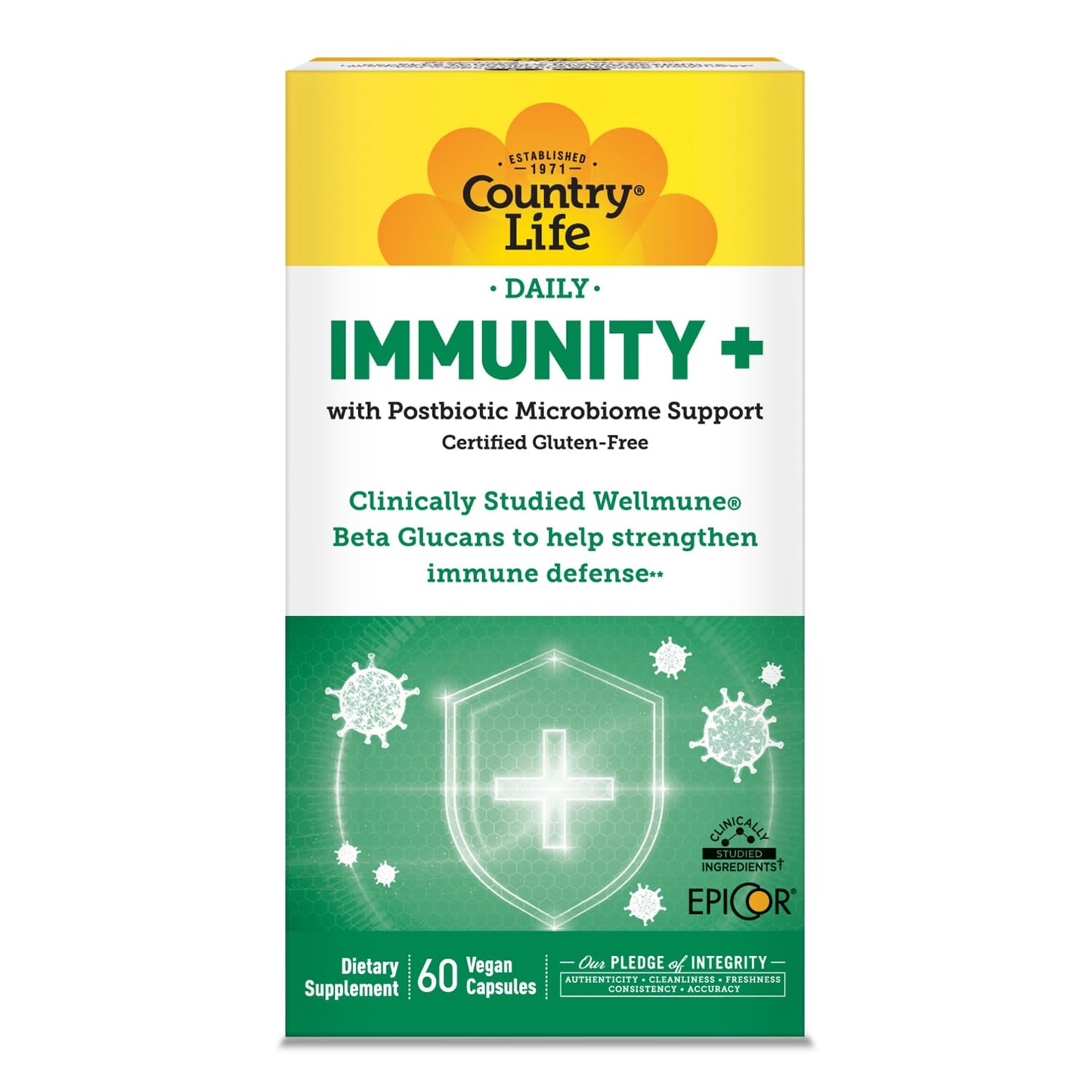 Country Life Immunity+ Supplement, 60 Capsules - Supports Immune and Gut Health - for Men and Women - Clinically Studied Ingredients, Vegan, Gluten Free, Certified B Corporation - dailyvitalstore