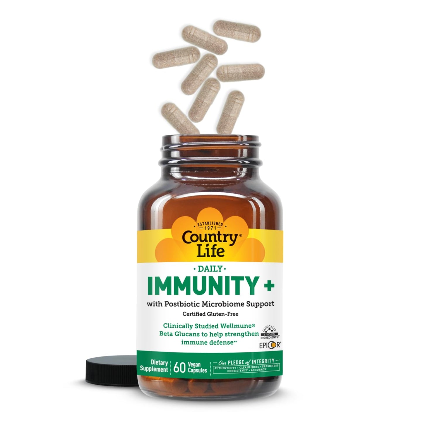 Country Life Immunity+ Supplement, 60 Capsules - Supports Immune and Gut Health - for Men and Women - Clinically Studied Ingredients, Vegan, Gluten Free, Certified B Corporation - dailyvitalstore