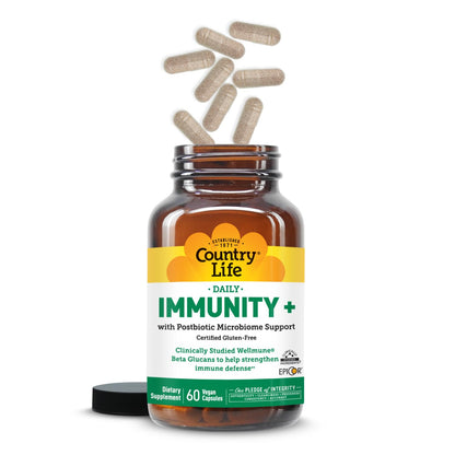 Country Life Immunity+ Supplement, 60 Capsules - Supports Immune and Gut Health - for Men and Women - Clinically Studied Ingredients, Vegan, Gluten Free, Certified B Corporation - dailyvitalstore
