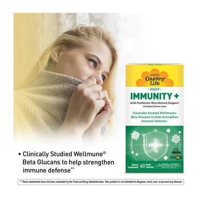 Country Life Immunity+ Supplement, 60 Capsules - Supports Immune and Gut Health - for Men and Women - Clinically Studied Ingredients, Vegan, Gluten Free, Certified B Corporation - dailyvitalstore