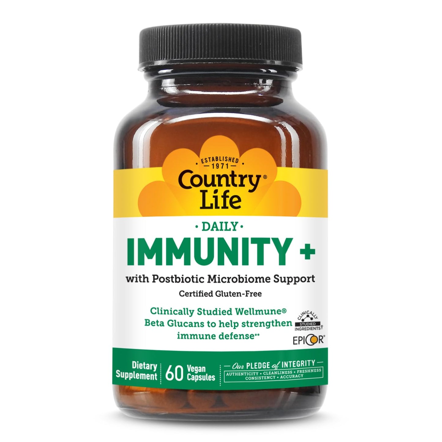 Country Life Immunity+ Supplement, 60 Capsules - Supports Immune and Gut Health - for Men and Women - Clinically Studied Ingredients, Vegan, Gluten Free, Certified B Corporation - dailyvitalstore