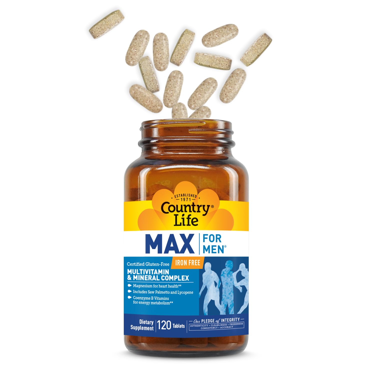 Country Life Max for Men Multivitamin: Iron-Free, Gluten Free, Saw Palmetto, Lycopene, Daily Support for Energy, Heart & Men's Health,120 Vegetarian Tablets - dailyvitalstore