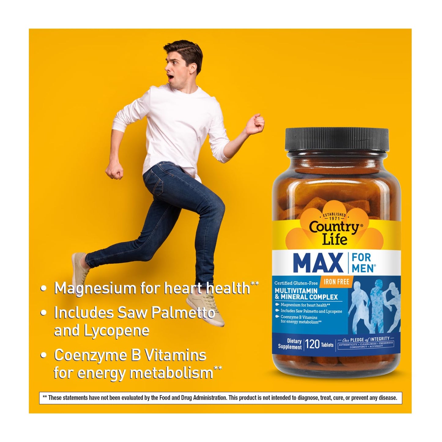 Country Life Max for Men Multivitamin: Iron-Free, Gluten Free, Saw Palmetto, Lycopene, Daily Support for Energy, Heart & Men's Health,120 Vegetarian Tablets - dailyvitalstore