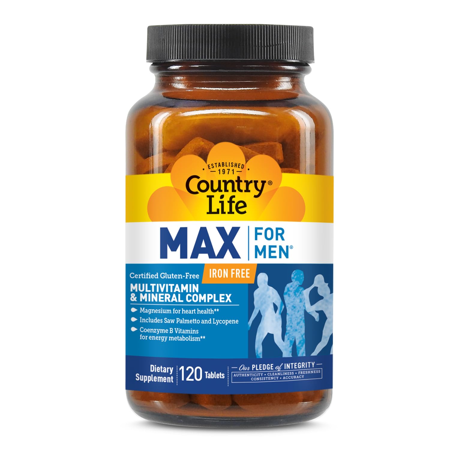 Country Life Max for Men Multivitamin: Iron-Free, Gluten Free, Saw Palmetto, Lycopene, Daily Support for Energy, Heart & Men's Health,120 Vegetarian Tablets - dailyvitalstore