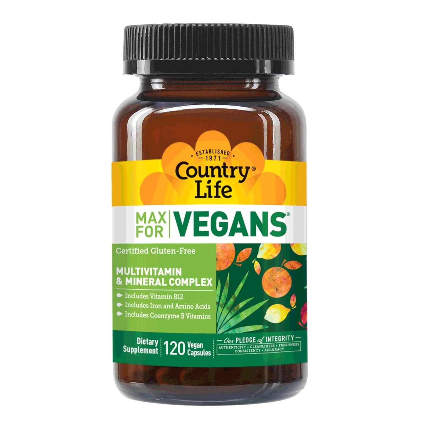 Country Life Max for Vegans - 120 Vegan Capsules - Daily Multivitamins - Immune Support Supplement - Contains Vitamin B12, Iron, Amino Acids, Coenzyme B Vitamins - Gluten-Free - dailyvitalstore