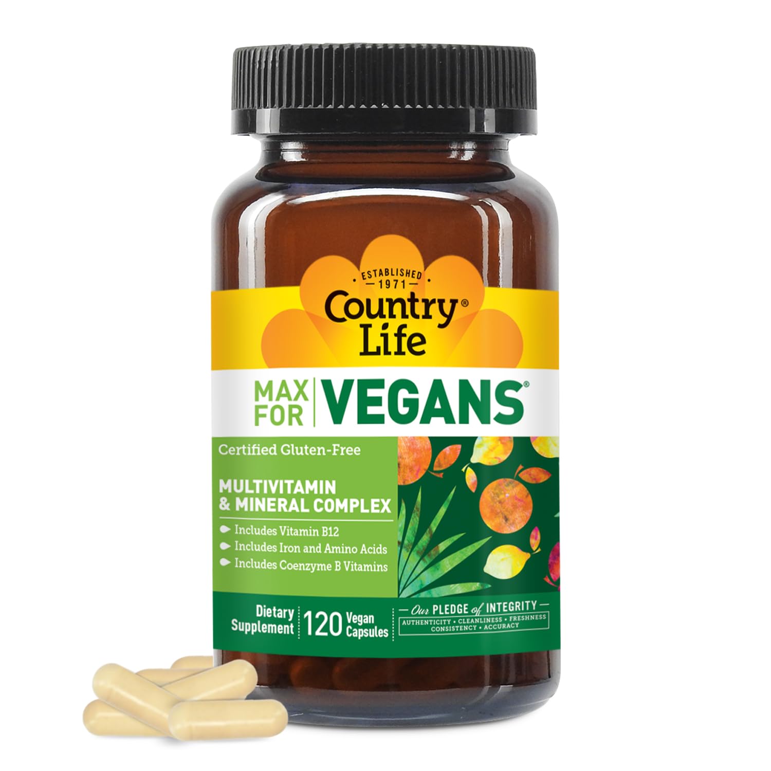 Country Life Max for Vegans - 120 Vegan Capsules - Daily Multivitamins - Immune Support Supplement - Contains Vitamin B12, Iron, Amino Acids, Coenzyme B Vitamins - Gluten-Free - dailyvitalstore