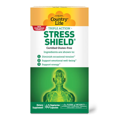 Country Life Stress Shield – Stress & Tension Relief Supplement with Ashwagandha, B-Vitamins for Energy & Emotional Well-Being, Supports Mental Clarity & Resilience, Gluten-Free, Vegan, 60 Capsules - dailyvitalstore