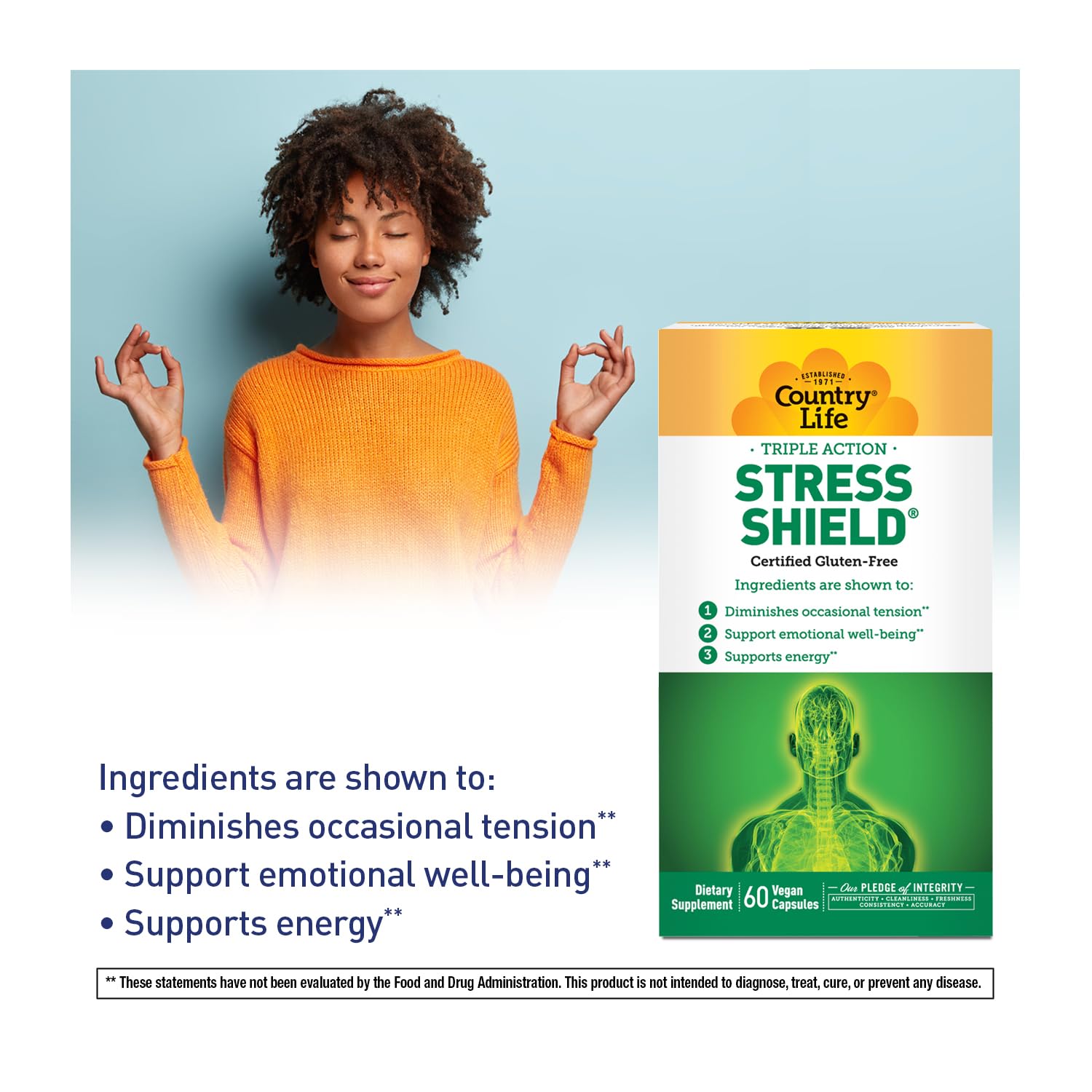 Country Life Stress Shield – Stress & Tension Relief Supplement with Ashwagandha, B-Vitamins for Energy & Emotional Well-Being, Supports Mental Clarity & Resilience, Gluten-Free, Vegan, 60 Capsules - dailyvitalstore