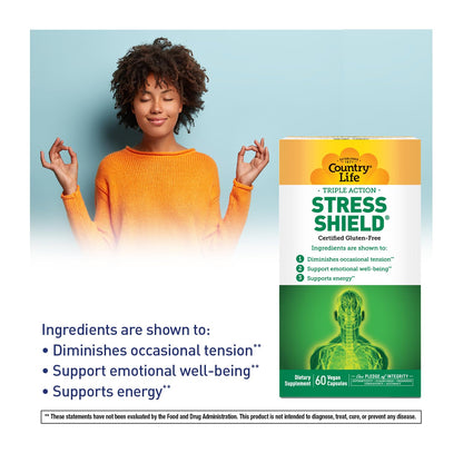 Country Life Stress Shield – Stress & Tension Relief Supplement with Ashwagandha, B-Vitamins for Energy & Emotional Well-Being, Supports Mental Clarity & Resilience, Gluten-Free, Vegan, 60 Capsules - dailyvitalstore