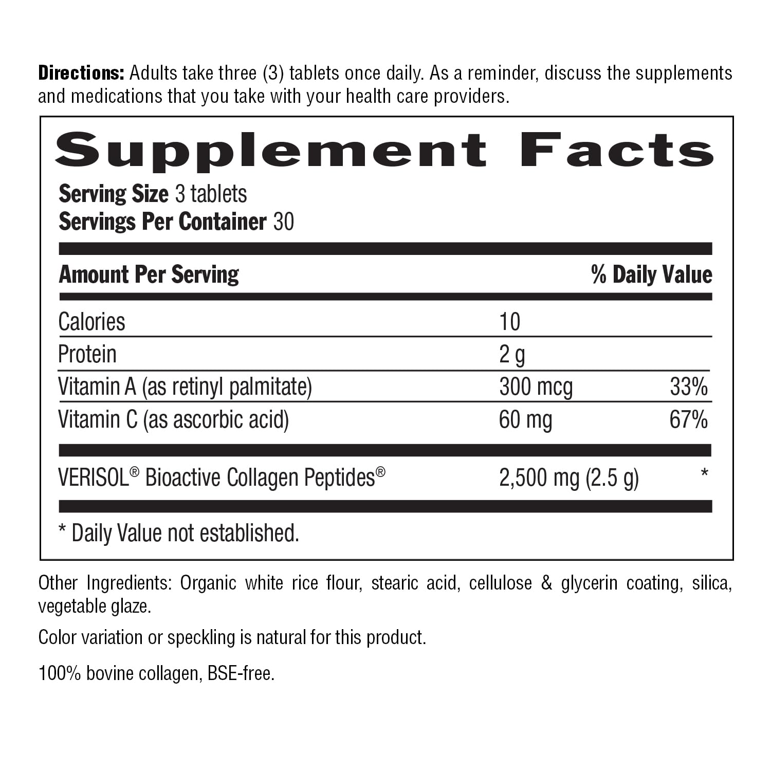 Country Life Verisol Collagen Peptides Tablets - Reduce Depth of W[KB2] rinkles & Enhance Skin Elasticity-90 Tablets-Includes Vitamin A&C - Collagen Powder for Women & Men - Boost Skin Collagen by 60% - dailyvitalstore