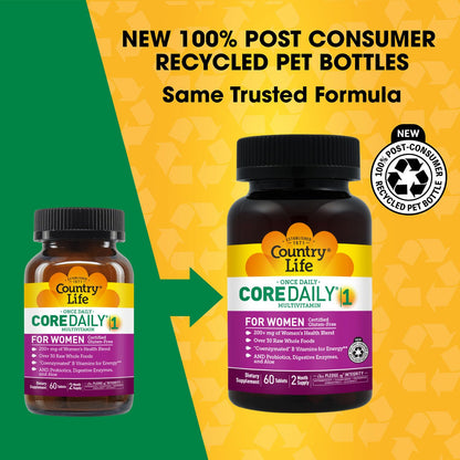 Country Life Women’s Core 1 Daily Multivitamin with Iron, Cranberry, Probiotics, and Digestive Enzymes-Certified Gluten-Free Formula for Energy, Immune Support and Complete Digestive Health,60 Tablets - dailyvitalstore