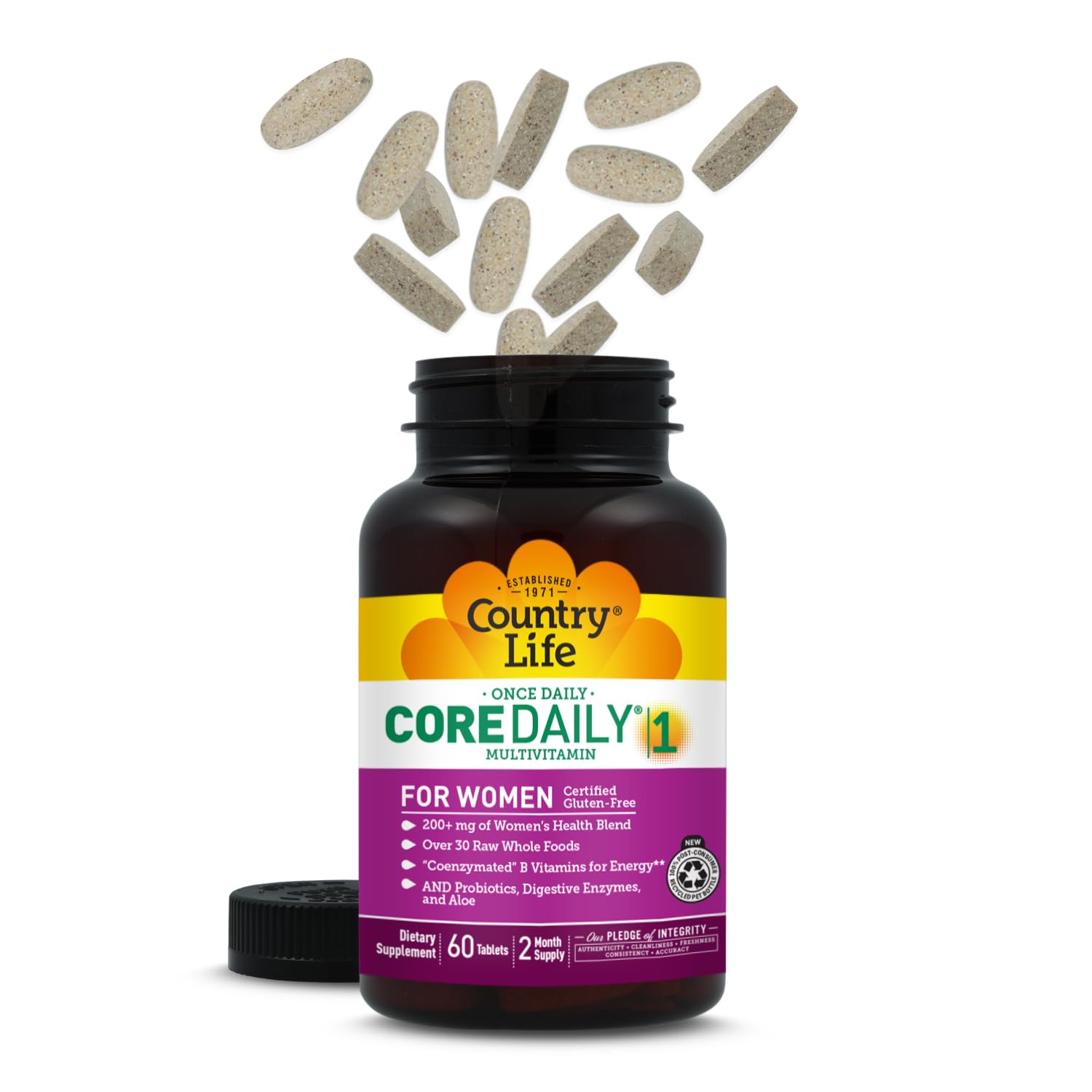 Country Life Women’s Core 1 Daily Multivitamin with Iron, Cranberry, Probiotics, and Digestive Enzymes-Certified Gluten-Free Formula for Energy, Immune Support and Complete Digestive Health,60 Tablets - dailyvitalstore
