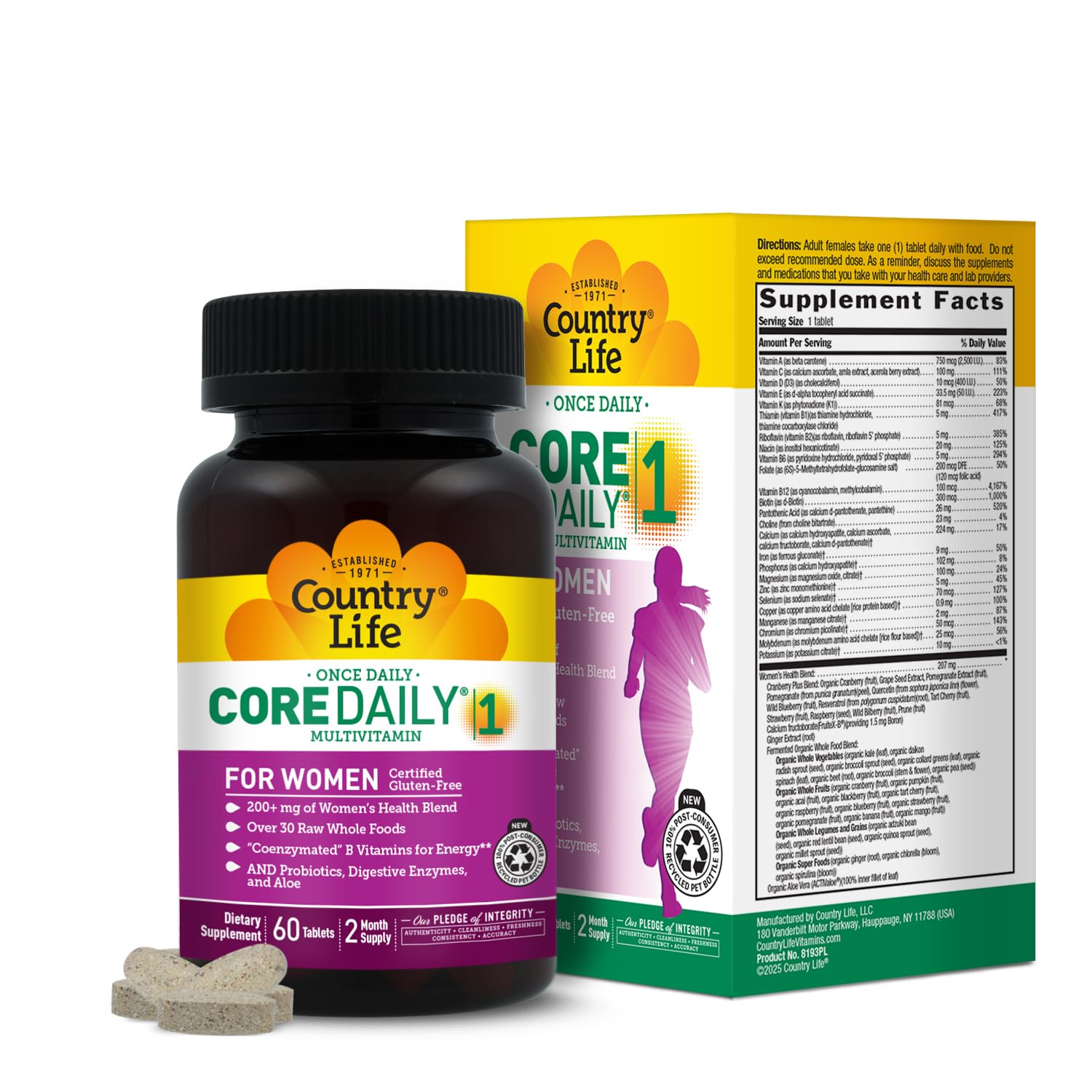 Country Life Women’s Core 1 Daily Multivitamin with Iron, Cranberry, Probiotics, and Digestive Enzymes-Certified Gluten-Free Formula for Energy, Immune Support and Complete Digestive Health,60 Tablets - dailyvitalstore