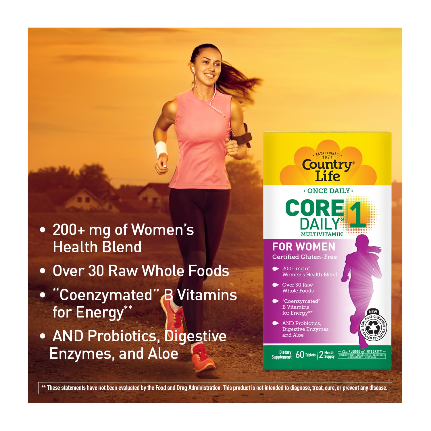 Country Life Women’s Core 1 Daily Multivitamin with Iron, Cranberry, Probiotics, and Digestive Enzymes-Certified Gluten-Free Formula for Energy, Immune Support and Complete Digestive Health,60 Tablets - dailyvitalstore
