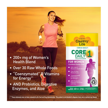 Country Life Women’s Core 1 Daily Multivitamin with Iron, Cranberry, Probiotics, and Digestive Enzymes-Certified Gluten-Free Formula for Energy, Immune Support and Complete Digestive Health,60 Tablets - dailyvitalstore