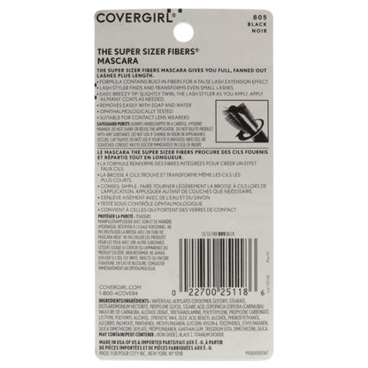 COVERGIRL Super Sizer Fibers Mascara, Black 805, 0.35 Ounce (Packaging May Vary) Volumizing Mascara with Brush - dailyvitalstore