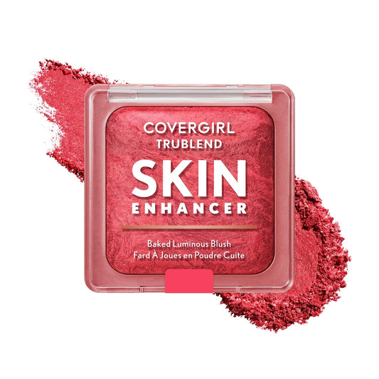 COVERGIRL TruBlend Skin Enhancer Baked Luminous Blush, with Hyaluronic Acid & White Rose Extract, Blends Seamlessly - Strawberry Drizzle (Bright Red with Light Red Swirls) - dailyvitalstore