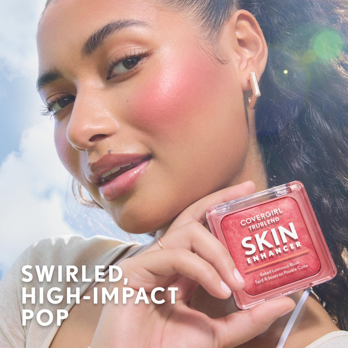COVERGIRL TruBlend Skin Enhancer Baked Luminous Blush, with Hyaluronic Acid & White Rose Extract, Blends Seamlessly - Strawberry Drizzle (Bright Red with Light Red Swirls) - dailyvitalstore