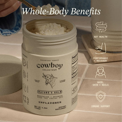 Cowboy - The Exclusive 1st Milking, Whole, Grass Fed Colostrum Supplement for Full Body Health - Bovine Colostrum Powder Packed w/Bioactive Nutrients - Sugar Free (Unflavored, 40 Servings) - dailyvitalstore
